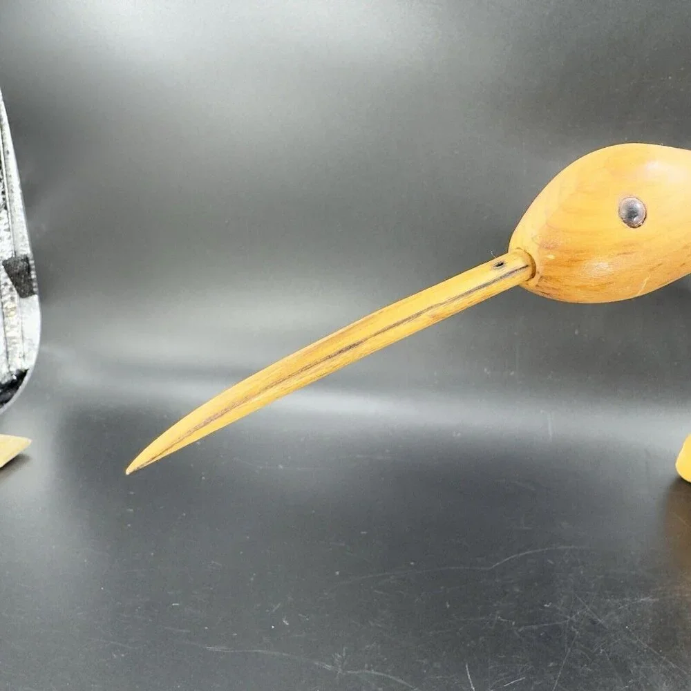 1989 K L Osborn Hand Carved Shore Bird Wood Figurine On Driftwood Hand‎ Made Vtg
